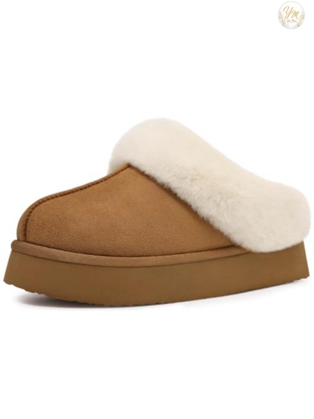 Faux Fur Platform Slippers Women Memory Foam Comfy Indoor Outdoor Slip-On